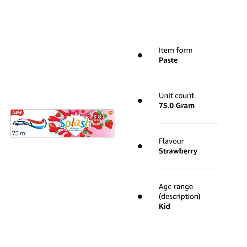 [Australia] - Aquafresh Kids Toothpaste, Splash 3-8 Years Strawberry & Mint Flavour 75 ml 