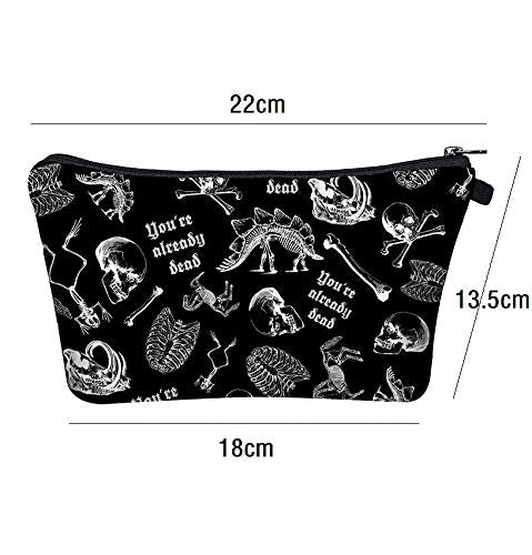 [Australia] - Chris.W Bone Makeup Bag Toiletry Pouch Waterproof Cosmetic Organizer with Zipper Clouser, Black 