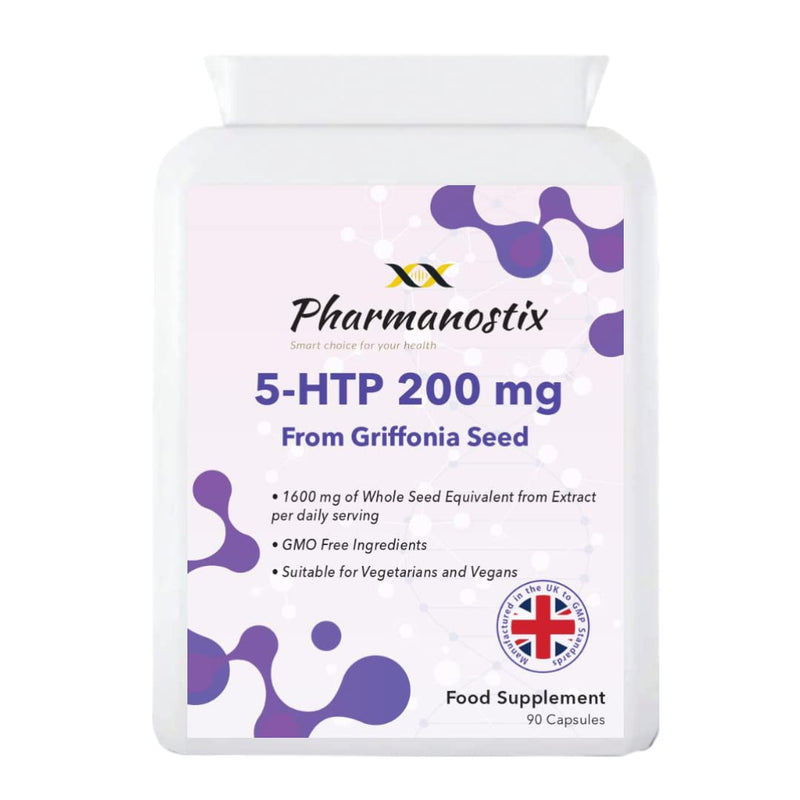 [Australia] - 5-HTP Supplement 200mg Per Serving - 90 Capsules -High Strength Amino Acid 5 Hydroxytryptophan from 1600mg Griffonia Seed Extract- UK made 