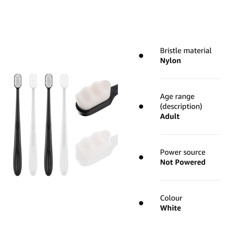 [Australia] - metagio 4 Packs Soft Micro Nano Manual Toothbrush, Soft Bristled Adult Toothbrush Micro-Nano Manual Toothbrush with 20000 Bristles for Fragile Gums Adult and Children(Black+White) 