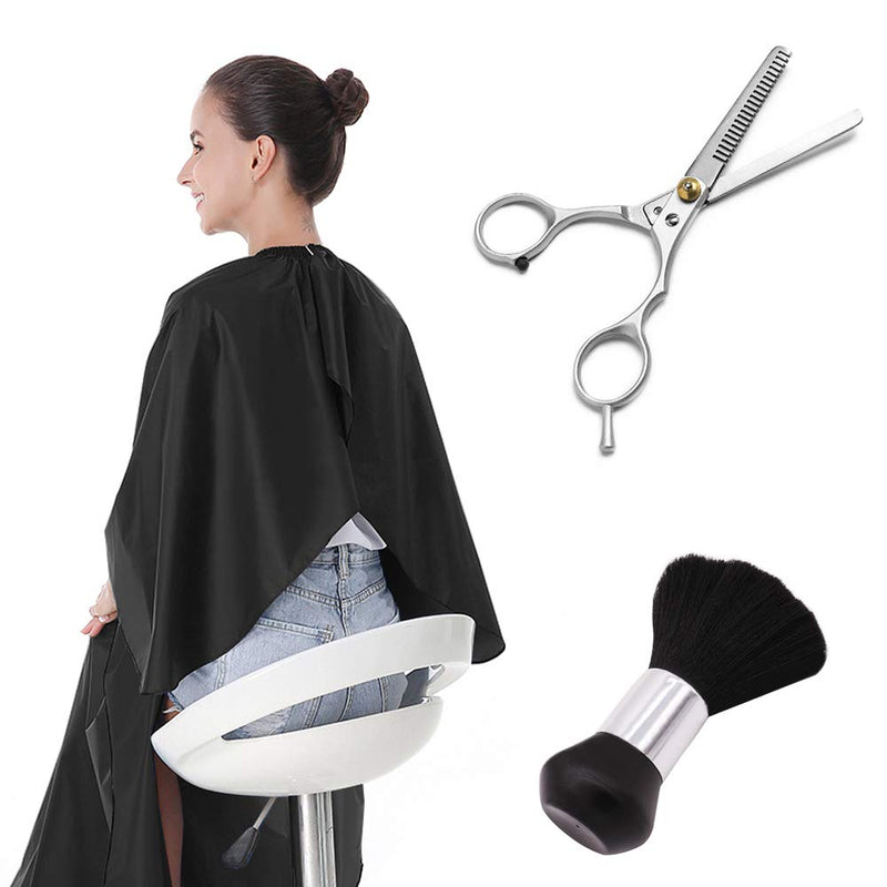 [Australia] - Professional Hair Cutting Scissors Set, SourceTon Light Weight Extra Long Cape (55 inch X 47 inch ), Neck Duster Brush, Straight & Teeth Scissors, Perfect for Barbershop and Salon 