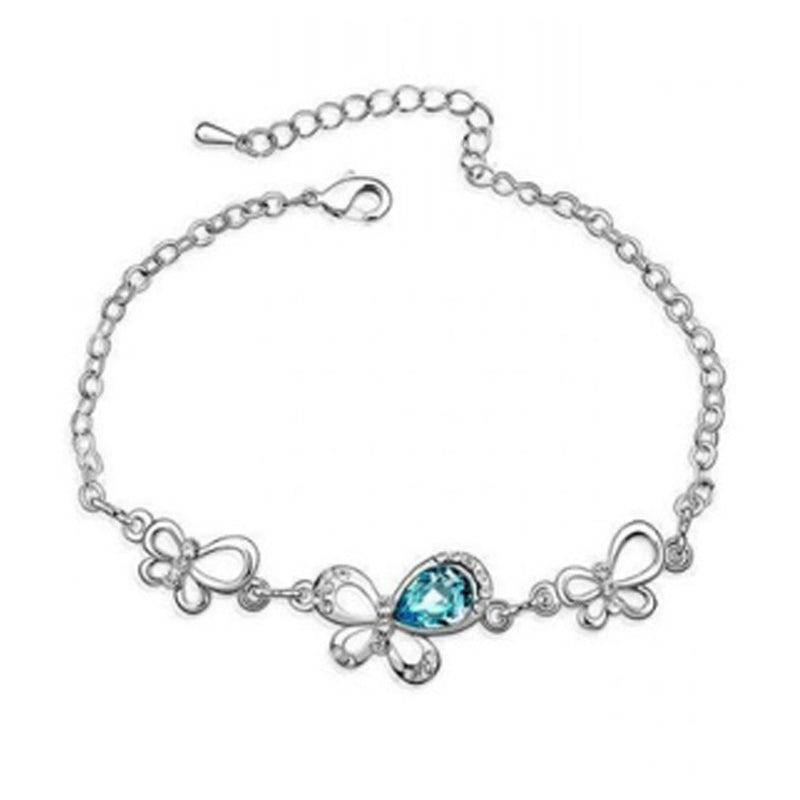 [Australia] - MAFMO Fantastic Butterfly Jewelry Set Sweet 18" Necklace Bracelet Stud Earrings Light Blue 