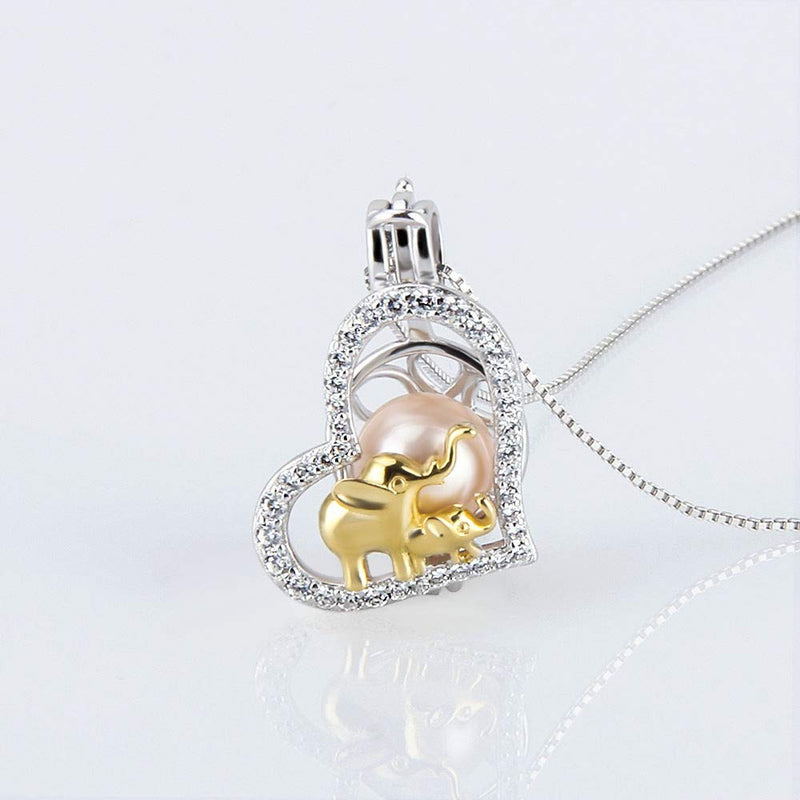 [Australia] - LGSY Mom and Kid Elephant Pearl Cage Pendants for Women Sterling Silver, Essential Oil Diffuser Lockets for Pearl Jewelry 