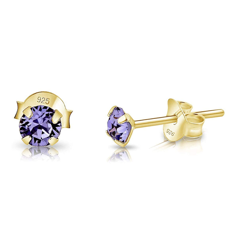 [Australia] - DTPSilver - 925 Sterling Silver Yellow Gold plated * SMALL * Round Stud Earrings made with Glittering Crystals from Swarovski® Elements - Diameter: 4 mm - Many Colours to choose from Tanzanite 