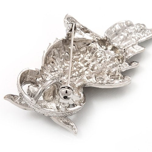 [Australia] - Avalaya Sparkling AB Crystal Owl Brooch (Silver Tone Metal) - 50mm L 