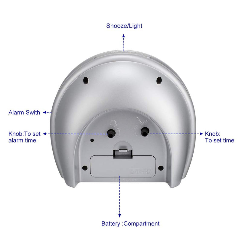 [Australia] - 5.5" Silent Analog Alarm Clock Non Ticking, Gentle Wake, Beep Sounds, Increasing Volume, Battery Operated Snooze and Light Functions, Easy Set ,Silver(Best for Elder) Silver 