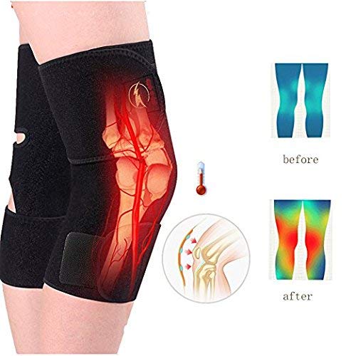 [Australia] - CTHOPER 1Pair Self Heating Knee Brace Sleeve, Adjustable Tourmaline Magnetic Therapy Knee Pad Support with Open Patella Stabilizer 