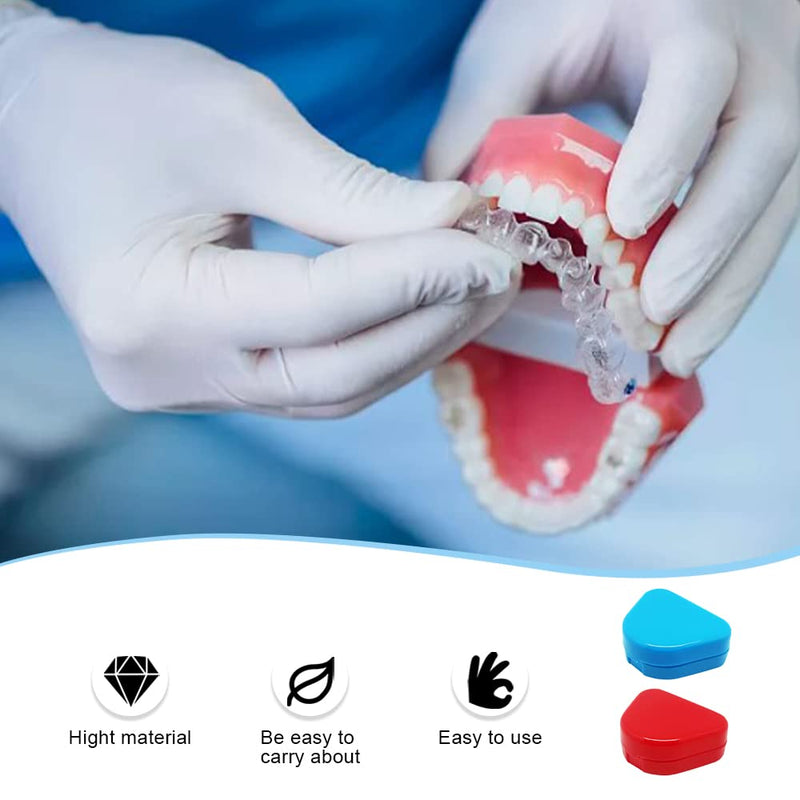 [Australia] - Pack of 2 Retainer Cases Retainer Containers with Vent Holes Orthodontic Dental Retainer Boxes for Denture Invisalign Braces Mouth Guard (Red, Blue) 