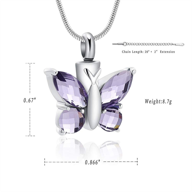 [Australia] - Butterfly Cremation Necklace for Ashes Memorial Keepsake for Beloved's Ashes Cremation Jewelry for Ashes Urn Pendants for Human Ashes Adult Purple 