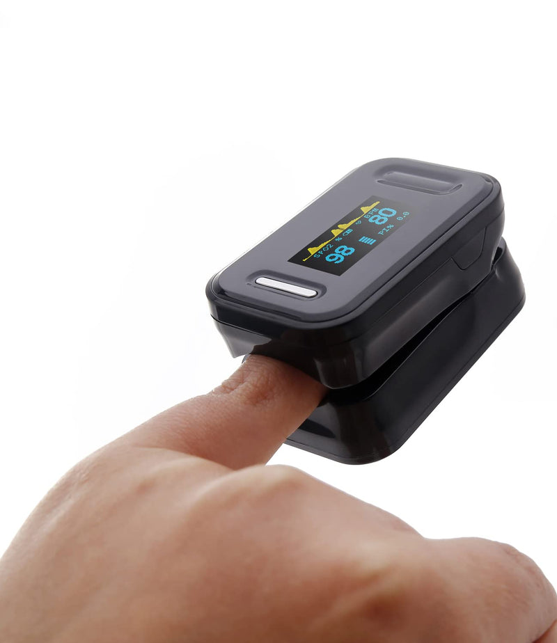 [Australia] - Pulse Oximeter UK, Oximeter adhere to NHS Guidance, Blood Oxygen Fingertip Heart Rate Saturation Monitor – Sp02 Levels, CE Certified, All Age Group, Includes Lanyard, Manual & Batteries Regular Black 