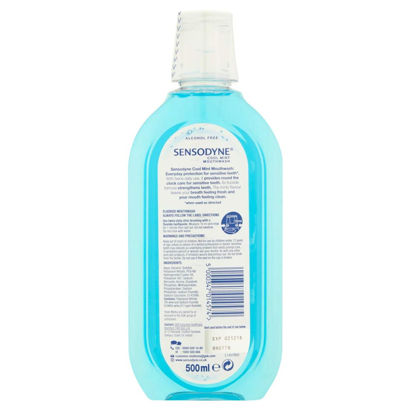 [Australia] - Sensodyne Mouthwash for Sensitive Teeth, Enamel Care Alcohol Free Mouthwash For Healthy Gums And Strong Teeth, Cool Mint Flavour, 500 ml 500 ml (Pack of 1) 