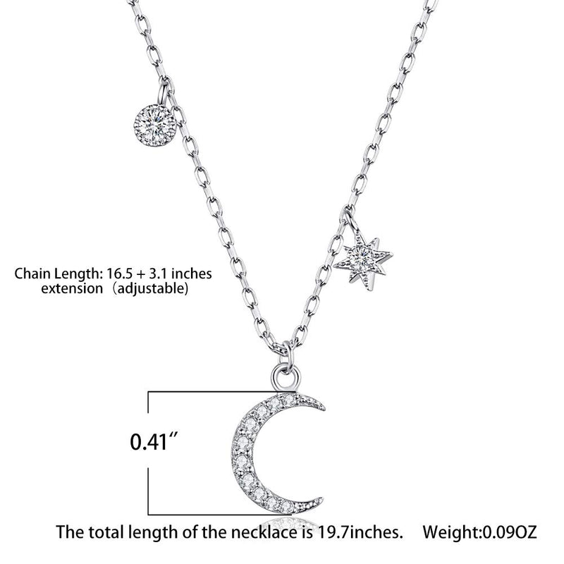 [Australia] - Angol 925 Sterling Silver Moon Necklace, Cubic Zirconia Moon Star Jewelry for Women Girls, Dainty Silver Moon Choker Necklace Hypoallergenic Jewelry with Gift Box 