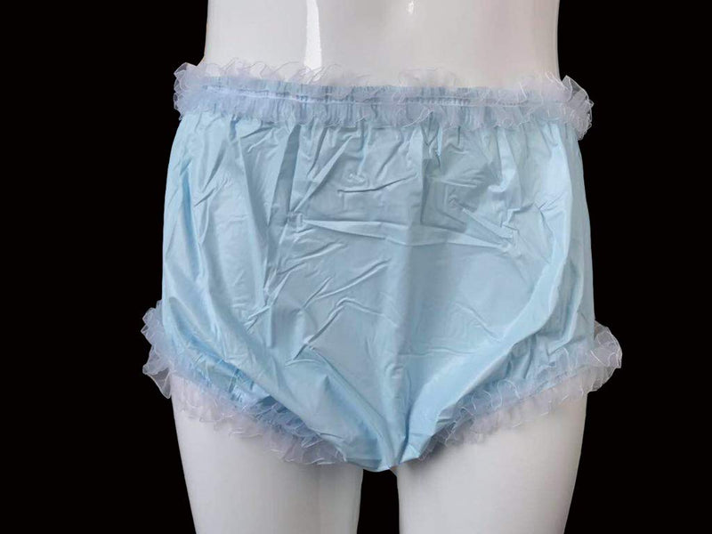 [Australia] - Haian Adult Incontinence Pull-on Plastic Pants Lace Panties Color Baby Blue with White Lace (Large) Large 