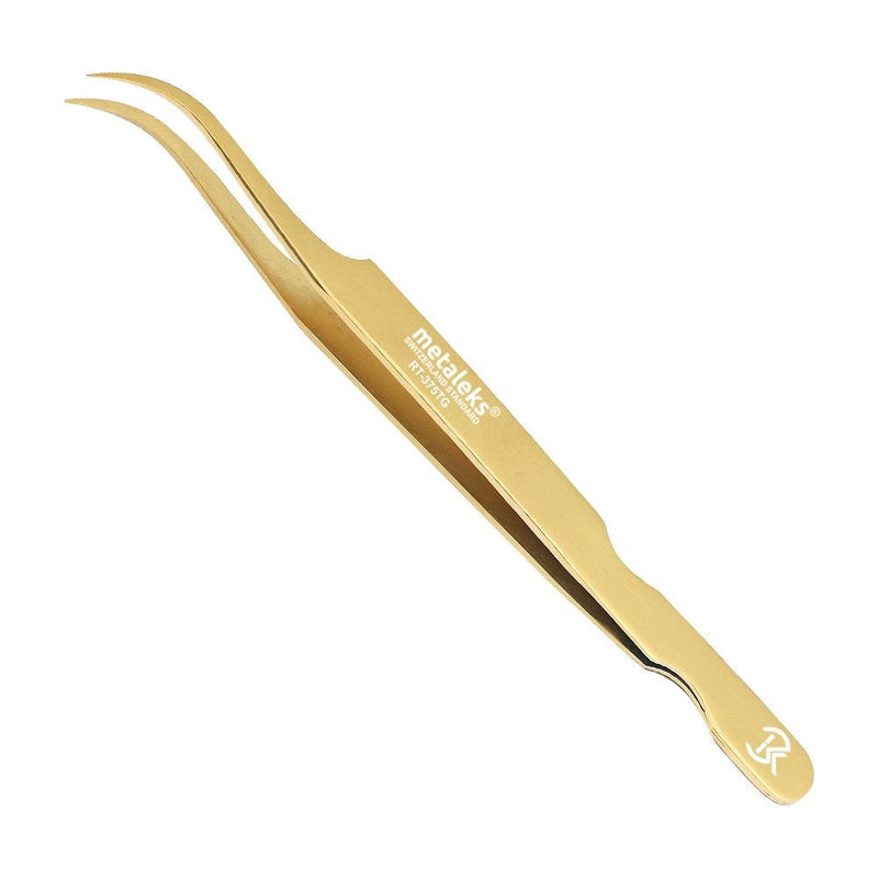 [Australia] - Metaleks 3PCS Eyelash Tweezers Set Make Fans Volume Isolation 2D 3D 4D 6D 8D In Gold Titanium Coated With Glitter Golden Magnetic Pouch. 