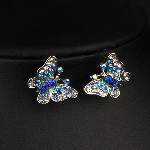 [Australia] - ENUUNO Prom Costume Jewelry Butterfly Crystal Choker Pendant Statement Chain Charm Necklace and Earrings Wedding Jewelry Sets for Brides Blue alloy 