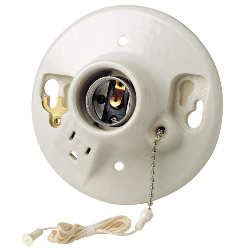 [Australia] - Leviton 9726-C One-Piece Glazed Porcelain Outlet Box Mount, Incandescent Lampholder, Pull Chain, Top Wired, White 1 Pack 