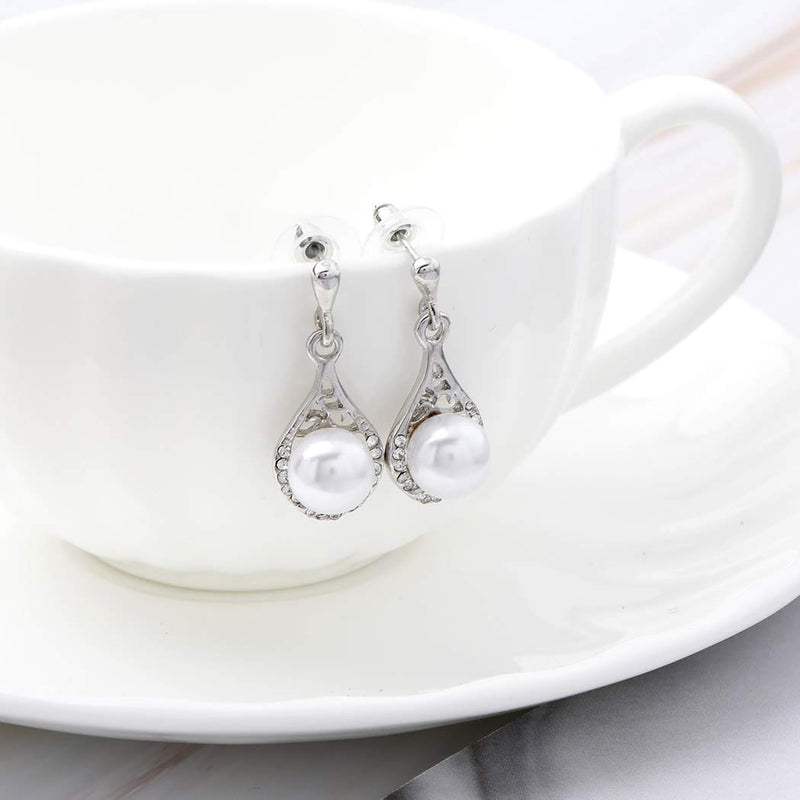 [Australia] - Yalice Fashion Bride Pearl Wedding Necklace Earrings Crystal Bridal Jewelry Sets for Women and Girls Silver 