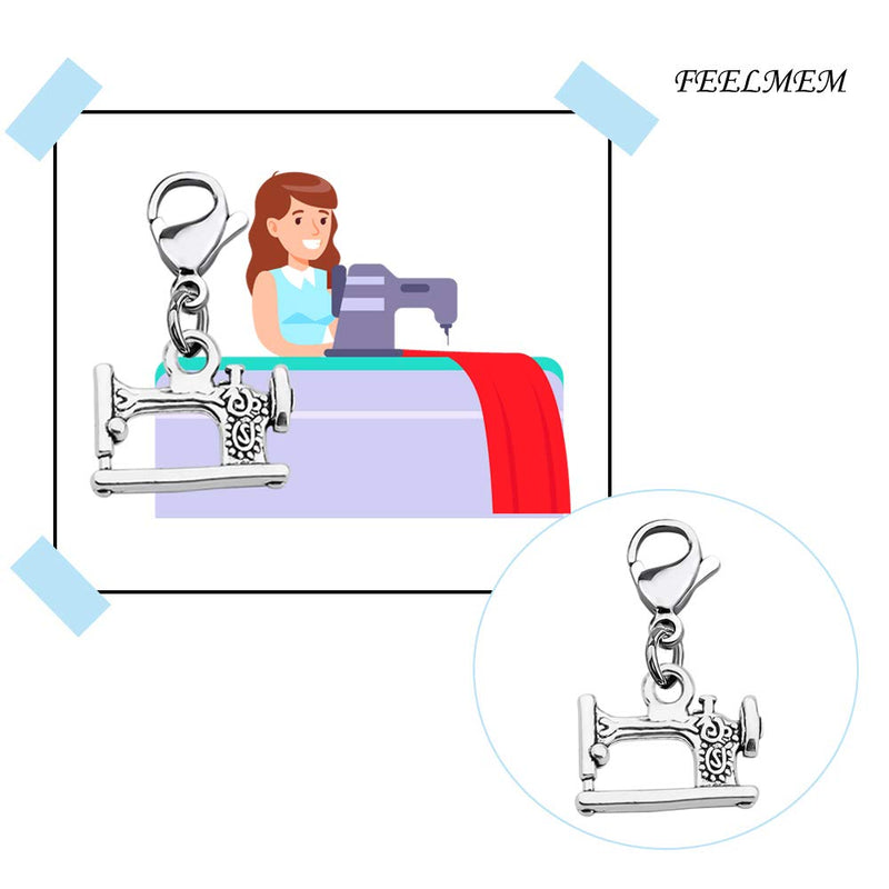 [Australia] - FEELMEM Sewing Charm Sewing Machine Charm Clip on Charm Zipper Pull Charm Sewing Jewelry Quilting Jewelry Gift for Quilters/Sewers/Seamstress/Costume Designers Silver 