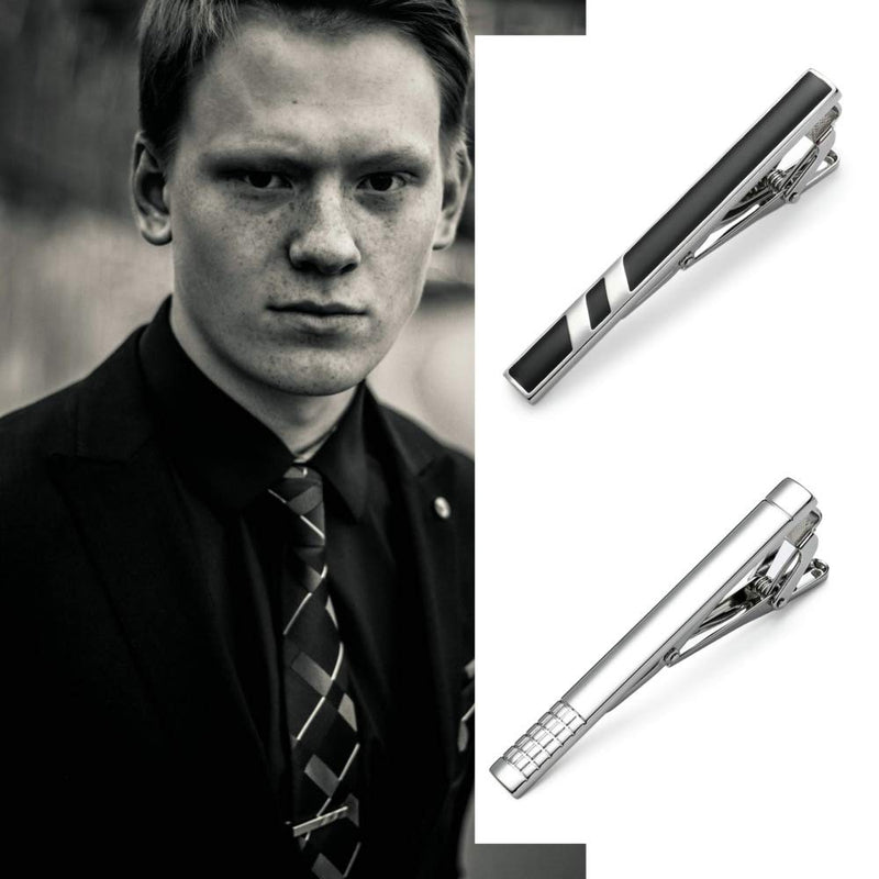 [Australia] - MOZETO Tie Clips for Men, Black Gold Blue Gray Silver Tie Bar Set for Regular Ties, Luxury Box Gift Ideas Classic Style 