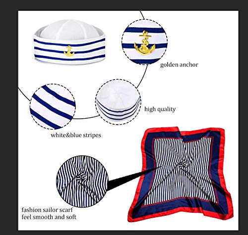 [Australia] - Sailor Hat and Scarf Set for Women Fancy Navy Outfit Blue with White Sail Hat Navy Sailor Hat, Navy and White Scarf for Costume Accessory, Dressing Up for Party 