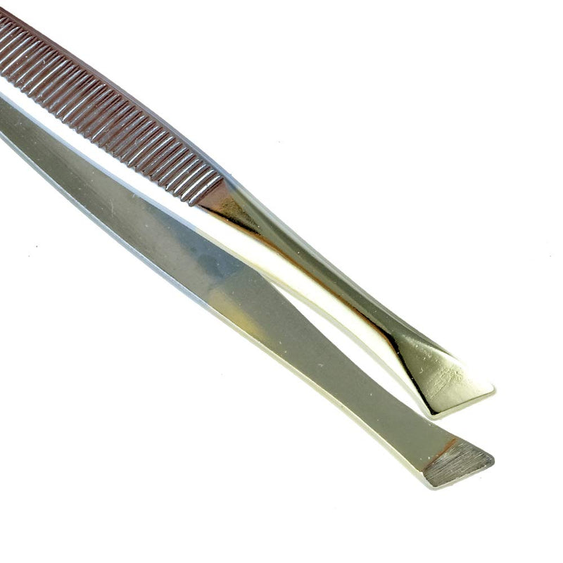 [Australia] - Camila Solingen CS29 3 1/2" Gold Tipped, Surgical Grade, German Stainless Steel Tweezers (Slanted) - Flawless Eyebrow and Facial Hair Shaping and Removal for Men/Women Slanted 