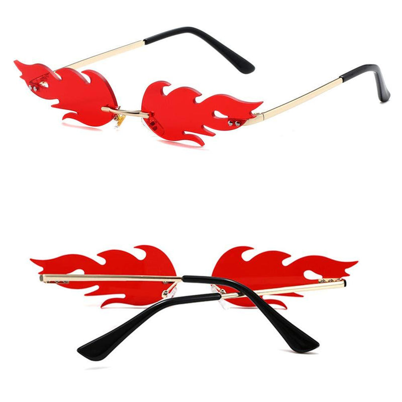 [Australia] - Grainas Fire Flame Sunglasses Mirrored Rimless with Metal Frame Glasses for Women Men Purple + Red 