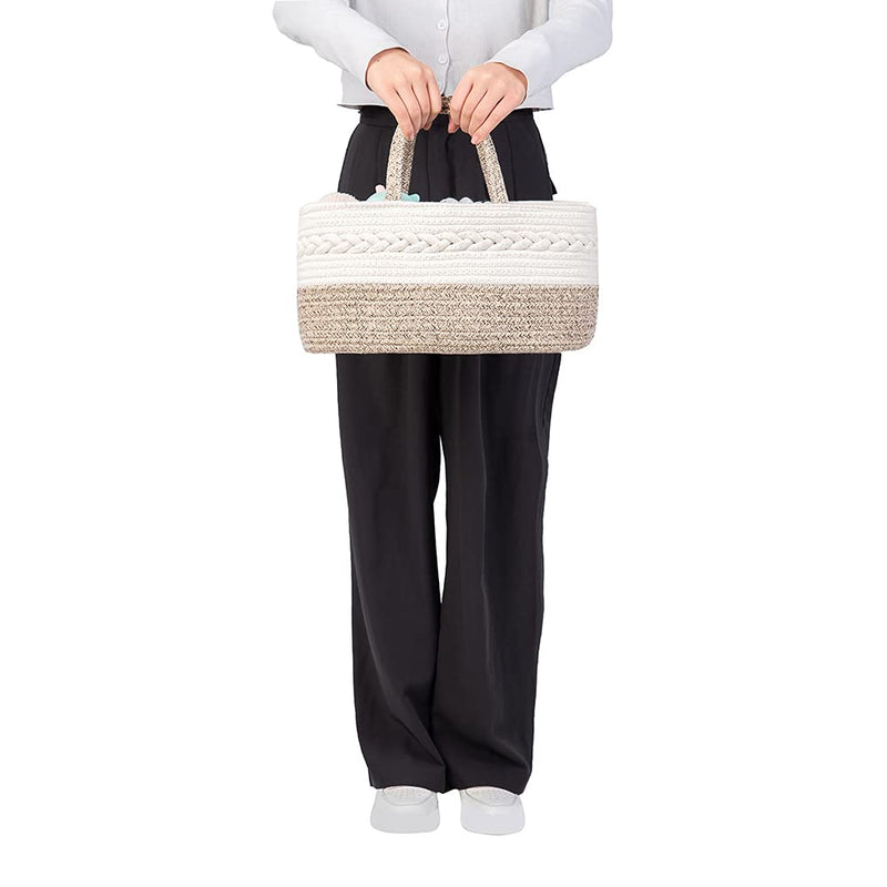 [Australia] - Baby Nappy Caddy Organiser,Portable Cotton Rope Woven diaper Caddy-Nursery Storage, DIY Basket with Changeable Compartments, Newborn Shower Gift Tote Bag (Yellow) Yellow 