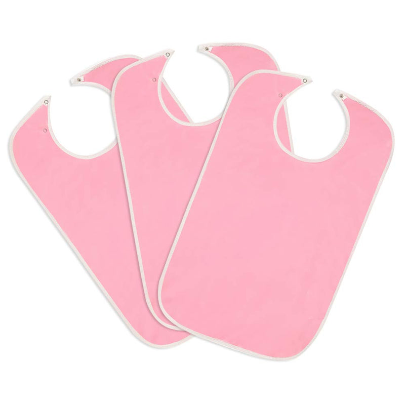 [Australia] - Nobles 3 Terry Adult Bibs with Vinyl Barrier - Snap Closure (White with Light Pink Backing) 