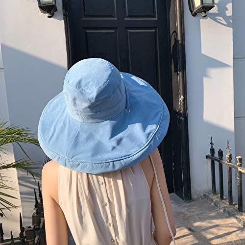 [Australia] - Ladies's Wide Brim Sun Visor Hat Both Sides Wear UPF 50+ Sun Protection Garden Hat Foldable Floppy Reversible Summer Hat Beach Cap Fashion Printed Bucket Hat for Outdoor Beach Travel Vacation Fishing Sky Blue 