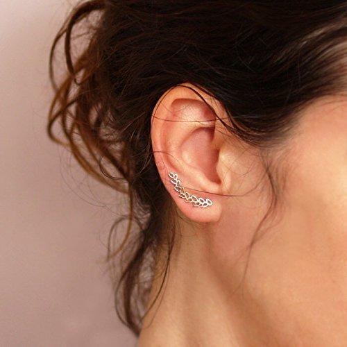 [Australia] - iszie jewellery sterling silver overlay leaves ear cuff,ear climber, ear pin leaf earrings in sterling silver and 18K gold plated 925 silver - Pair 