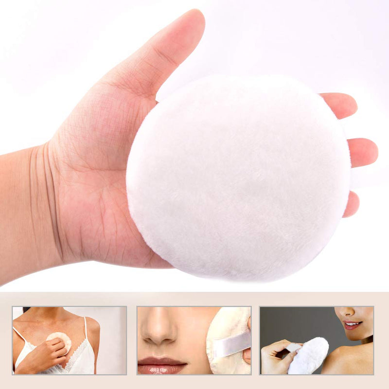 [Australia] - WXJ13 3 Pack 4.12 Inch Large Powder Puff with Metal Powder Box, Smooth Soft Puff with Ribbon Band Handle for Body Loose Powder 