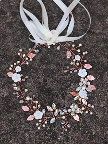 [Australia] - FXmimior Bridal Rose Gold Hair Accessories Crystal Headband Long Hair Vine Diadem Evening Party Customised Wreath Wedding Headpiece 