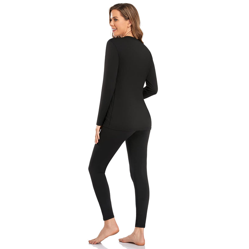 [Australia] - SIMIYA Women Thermal Underwear Set Base Layer Long Sleeve Top Ultra Soft Long Johns Fleece Lined Thermals Leggings for Winter Workout Black XXS 