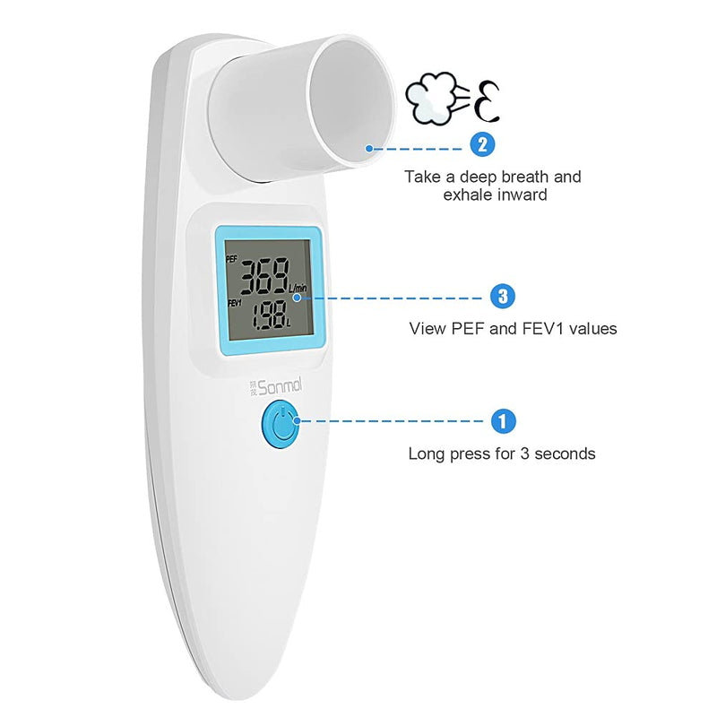 [Australia] - Digital Peak Flow Meter Spirometer Asthma for Adult Kids Portable PEF Forced Expiratory Volume FEV1 Home Medical 