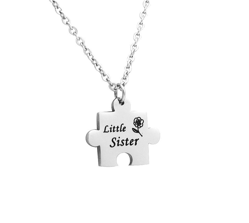 [Australia] - Huiuy Set of 2 Pieces Big Sis Lil Sis Necklaces Set Matching Jigsaw Puzzle Pendant Stainless Steel Gift for Sisters Friends Sister Necklace 