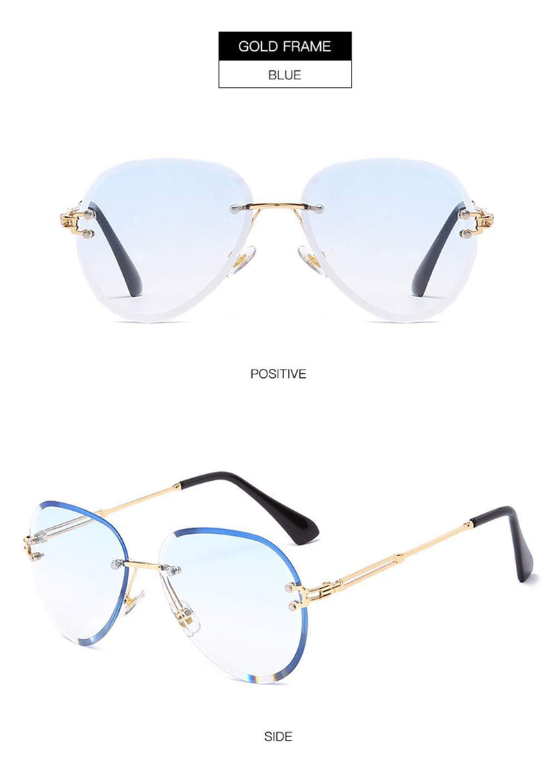 [Australia] - Fashion Rimless Sunglasses for Women Men Ultralight Metal Frame Candy Color Vintage Round Frameless Glasses UV400 Blue 