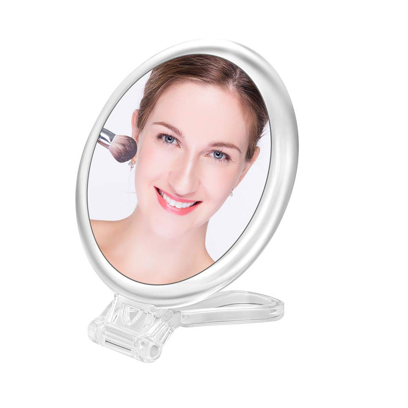 [Australia] - Compact Folding Hand Held Mirror / Tabletop Makeup Mirror with Two Sides of 15X Magnification & True View / 5 Inches Round Travel Mirror 