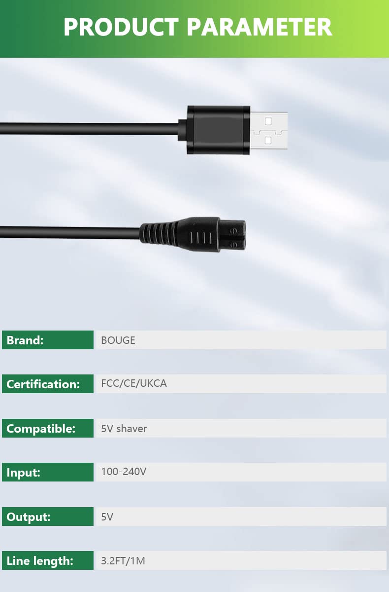 [Australia] - Bouge USB Charger Power Supply DC to Cable Compatible with Meridian Grooming Electric Shaver Trimmer Charging Cord Black Adapter 3.2FT 
