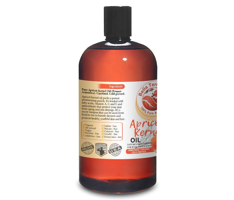 [Australia] - NEW Apricot Kernel Oil. 16oz. Cold-pressed. Unrefined. Organic. 100% Pure. Anti-aging. Hexane-free. Hair Growth Oil. Natural Moisturizer. For Hair, Face, Body, Nails, Stretch Marks. 