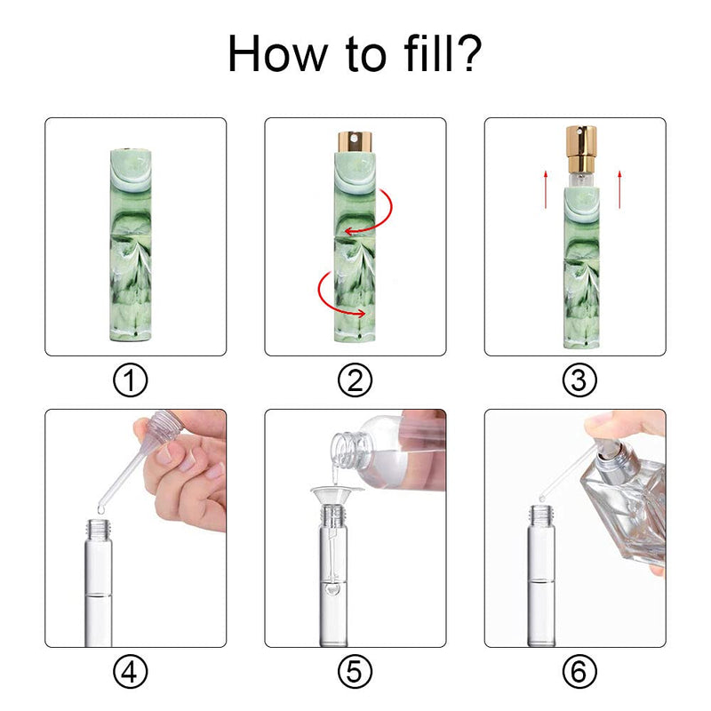 [Australia] - Perfume Atomizer Bottles Pack of 2, Vitog Refillable Mini Travel Size Empty Perfume Sprayer Spray with Funnel, Distributor, Marble Pattern Portable Spray Bottle for Women, Men ( 10ML, Black$Green ) 