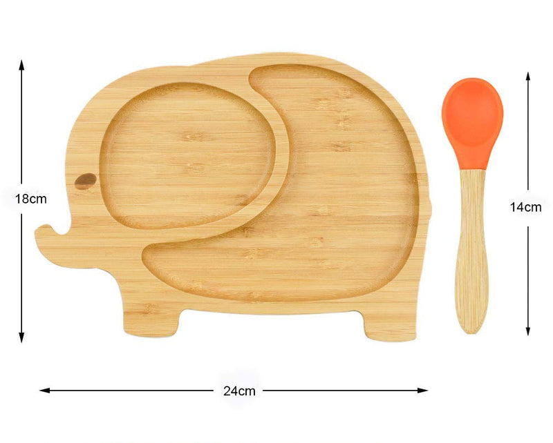 [Australia] - Personalised Elephant Baby Plate Bamboo, Bamboo Plates with Suction, Stay Put Plate, Baby Toddler Weaning Section Plate Spoon Set Green 