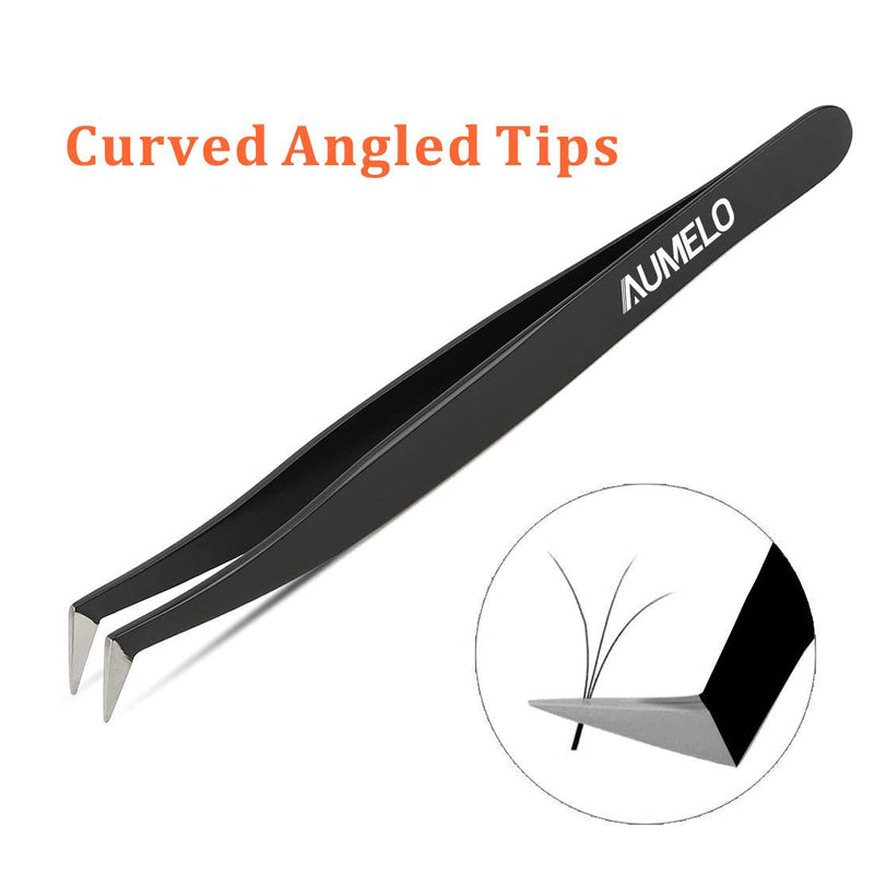 [Australia] - Tweezers for Eyelash Extensions by AUMELO - 3 PCS Professional Stainless Steel Precision Eyelashes Lash Tweezers Set for Your Beauty - Steel Pointy Ends Meet Perfectly,Black Black 