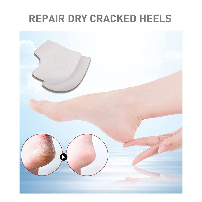 [Australia] - VivoFoot 2 Pairs Gel Heel Protectors, Silicone Heel Socks, Heel Sleeves, Heel Pain and Cracked Heels Relief for Men and Women 4 Count (Pack of 1) White 