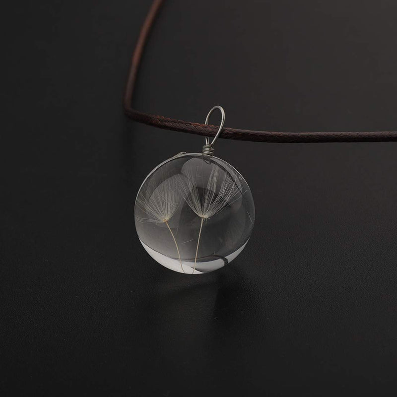 [Australia] - CHOORO Dandelion Necklace Real Dandelion Seed Inlaying Crystal Ball Necklace Dried Pressed Flower Pendant Necklace Flower Lovers Gift dandelion seed necklace-2 