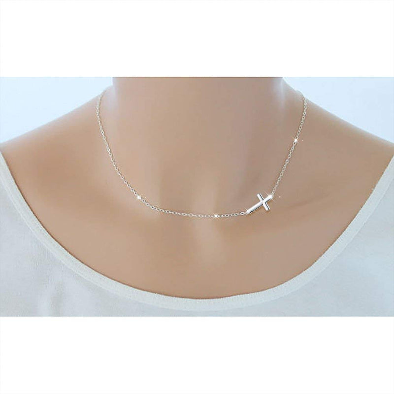 [Australia] - Sterling Silver Sideways Pendant Necklace Cross Necklace 