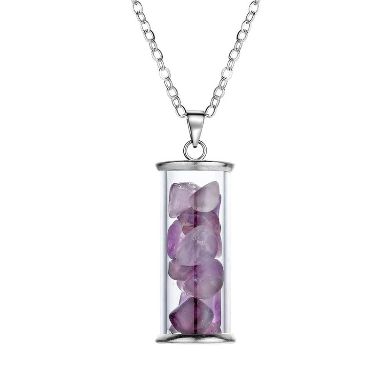 [Australia] - JUNHAN Chakra Healing Crystal Wishing Bottle Pendants Necklace for Womens Girls Tumbled Rock Wicca Tumble Stone Wish Reiki Energy Pendant Jewelry Amethyst 