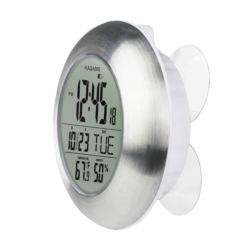 [Australia] - Kadams Bathroom Shower Digital Wall Clock - Kitchen Clock - Water Resistant Timer - Seconds Counter - Temperature & Humidity Display - Wall Calendar - Multiple Mounting Options (Silver) 