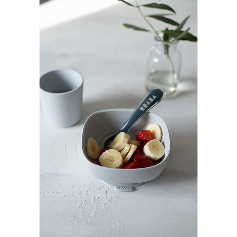 [Australia] - BÉABA - Silicone Bowl with Suction Cups - Baby and Children - Food and Weaning - Non-slip - Sticks perfectly to the table and the high chair tray - Microwave safe - Grey 