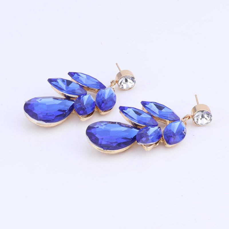 [Australia] - WANG Fashion 18K Gold Plated Crystal Wedding Party Necklace Earring Jewelry Set Blue 