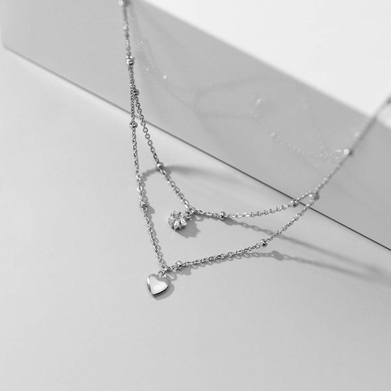 [Australia] - SLUYNZ 925 Sterling Silver Layered Necklace Chain Star Choker Necklace for Women Teen Girls Heart Choker Necklace A-Silver 